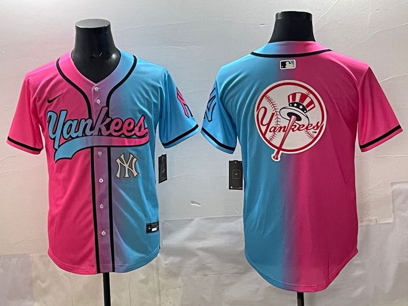 Men 2025 New York Yankees Blank Blue pink Game Nike MLB Jersey style 001